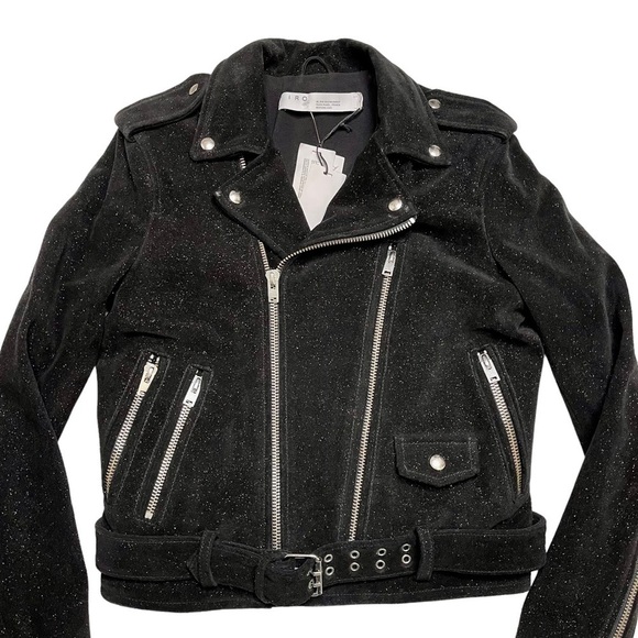 NWT IRO Adri Suede Leather Black Glitter Moto Jacket - Picture 4 of 10